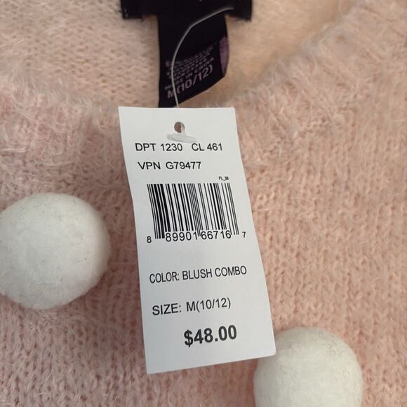 Forever and Ever Girls Fuzzy Unicorn Sweater Light Pink White Pom Poms Soft - Picture 4 of 7